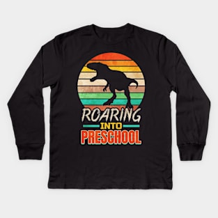 The T-Rex is roaring into preschool Kids Long Sleeve T-Shirt